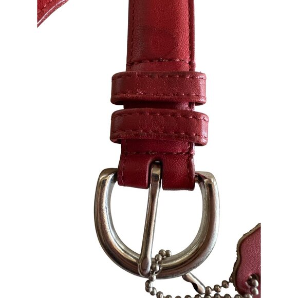 Coach Red Leather Belt Medium Handcrafted Silver-Tone Buckle & Tag Vintage 90s - Picture 3 of 6